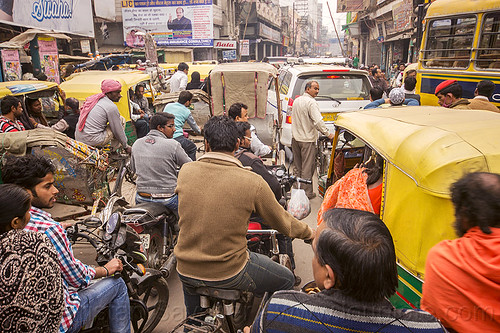 gridlock - traffic jam (india), auto rickshaw, bicycles, bikes, crowd, cycle rickshaws, gridlock, motorcycles, traffic jam, varanasi