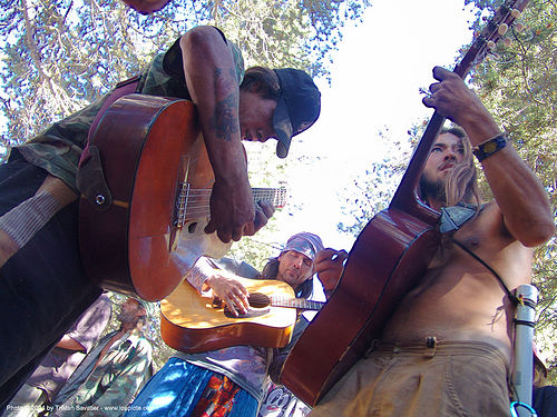 guitar-players - rainbow gathering - hippie, guitar players, guitars, hippie