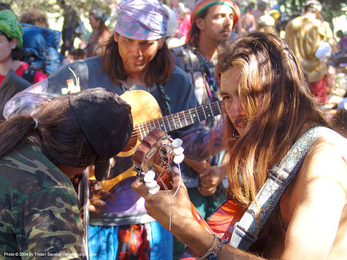 guitar-players - rainbow gathering - hippie, guitar players, guitars, hippie
