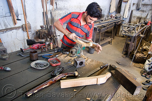 gun factory - udaipur (india), antique guns, factory, fire arms, rajasthan armoury, replicas, shotguns, udaipur, weapons, worker, working