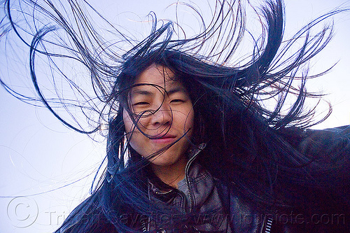 hair in the wind, black hair, chinese woman, long hair, wind, windy