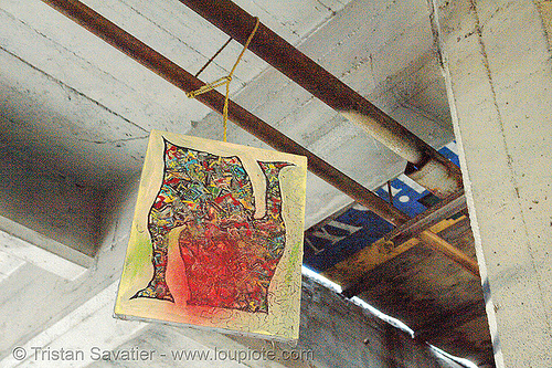 hanging art in abandoned factory, derelict, hanging, tie's warehouse, trespassing