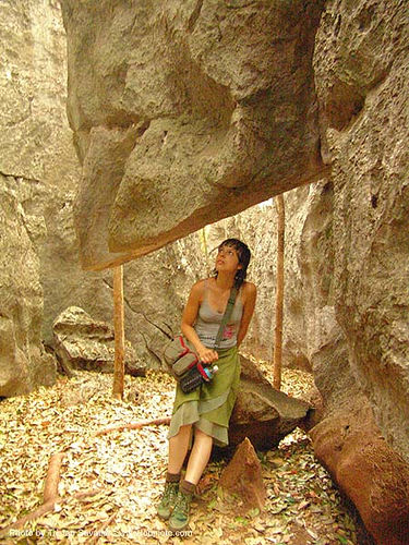 hanging rock - stone maze - karstic area near wang saphung - thailand, stone maze, wang saphung, woman