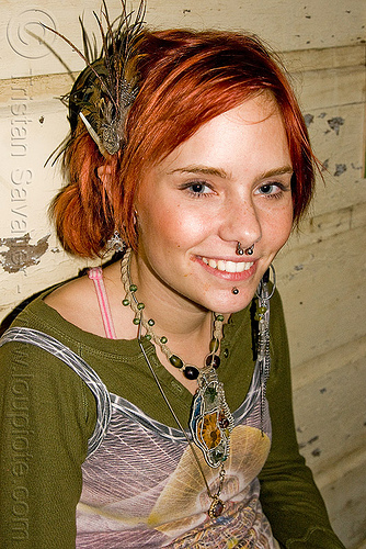 hannah - redhead - tribal jewelry - young woman, earrings, hannah, jewelry, necklace, nose piercing, red hair, redhead, septum piercing, woman