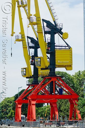 harbor cranes - puerto madero harbor (buenos aires), argentina, buenos aires, dock, harbor cranes, harbour crane, level luffing cranes, portainers, puerto madero, red, yellow