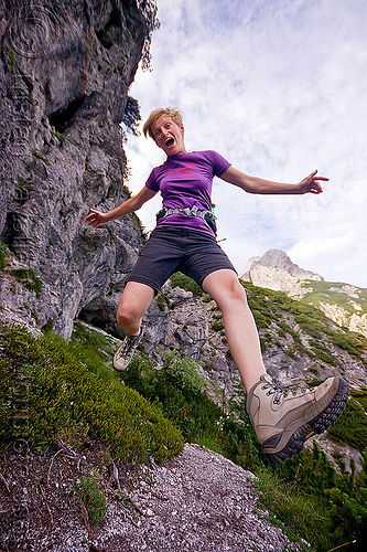 hiker running on mountain trail, austria, austrian alps, cliff, hiking, mountains, running, saalfelden, susi, trail, woman