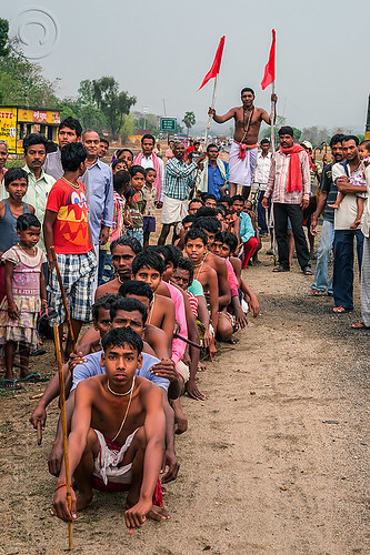 hindu festival - priest walking on sitting men's shoulders (india), hinduism, men, ritual, sitting, walking