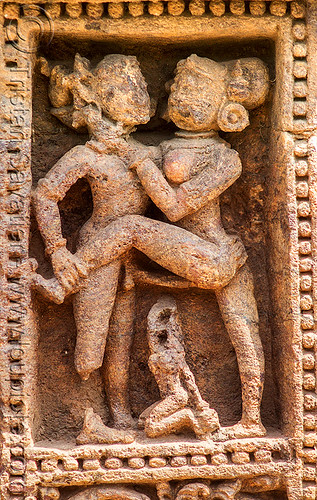 hindu maithuna erotic sculpture - konark sun temple (india), erotic sculptures, erotic stone carving, hindu temple, hinduism, konark sun temple, maithuna