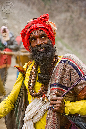 hindu pilgrim on trail - amarnath yatra (pilgrimage) - kashmir, amarnath yatra, beard, hindu man, hindu pilgrimage, hinduism, kashmir, mountain trail, mountains, old man, pilgrim