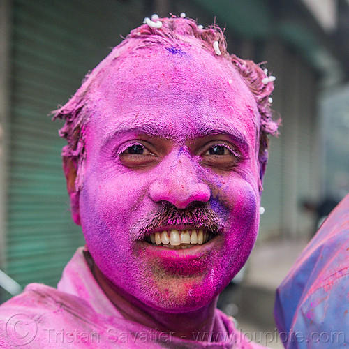 holi festival of colors (india), dye, hindu, holi festival, indian man, powder, purple, west bengal