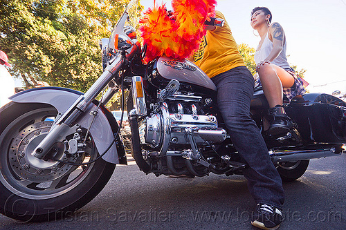 honda valkyrie - dykes on bikes, 1500cc, dykes on bikes, feather boa, gay pride festival, honda valkyrie, motorcycle, women