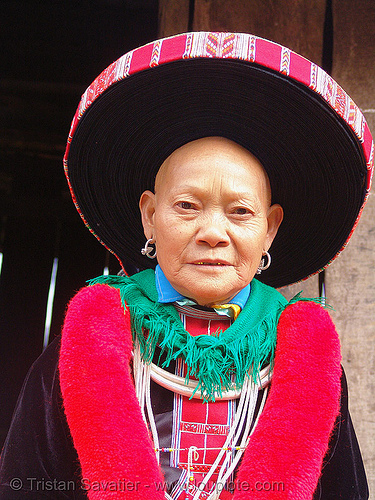 hongtou yao/dao (kiem mien) tribe woman with headwear - vietnam, asian woman, colorful, dzao tribe, hat, headdress, hill tribes, hongtou-yao tribe, indigenous, kiem mien tribe, mature woman, mountain yao tribe, old, red dao