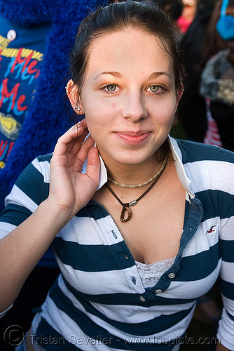 horizontal striped shirt - jessica, green eyed, green eyes, jeskaeska, jessica, purple, striped shirt, woman