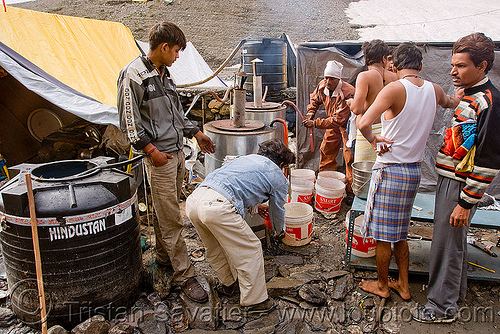 hot water buckets supply - amarnath yatra (pilgrimage) - kashmir, amarnath yatra, hindu pilgrimage, hot water, kashmir, pilgrims