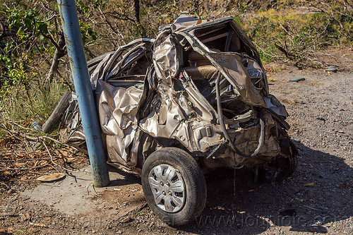hyundai i10 crash - car totaled after fatal rollover accident (india), car accident, car crash, fatal, hyundai i10, road, rollover, traffic accident, wreck