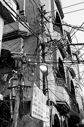 indian electric wiring on street poles, electric, electricity, foot fashion, lucknow, poles, sign, street light, tangled, wires, wiring