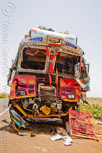 indian truck head-on collision accident (india), cabin, crushed, deadly, fatal, frontal collision, head-on collision, lorry accident, road crash, tata motors, traffic accident, traffic crash, truck accident, wreck