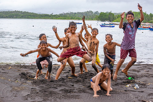 indonesian boys jumping on beach, beach, boys, jumpshot, kids, pantai, playing, sea