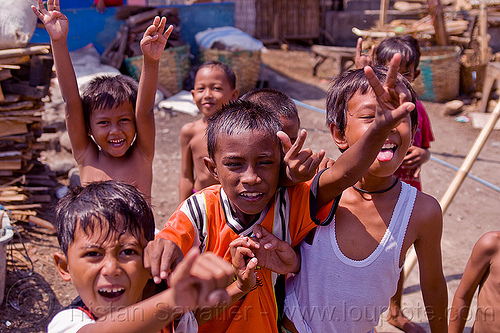 indonesian kids - tamansarari village near probolingo (java), boys, children, fingers, goofing, hand signs, hands, kids, playing, tamansari