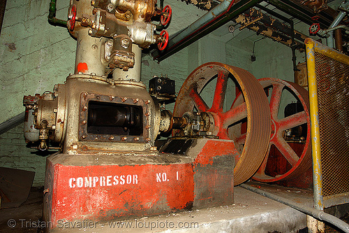 industrial compressor pump, compressor, derelict, pipes, pump, tie's warehouse, trespassing, valves