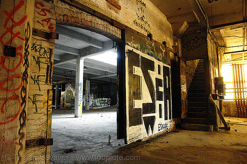 industrial sliding door, derelict, eskape, fire door, graffiti, sliding door, sliding gate, street art, tie's warehouse, trespassing