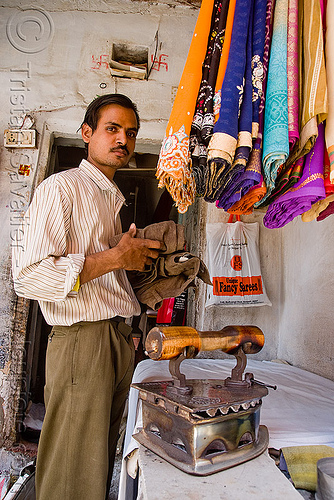 ironing shop - jaipur (india), charcoal iron, indian man, ironing board, ironing table, jaipur