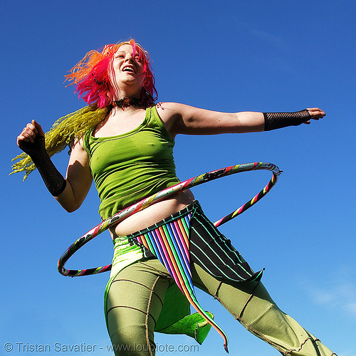 ivy with hula hoop, blue, hula hoop, hula hooping, ivy, rainbow colors, woman