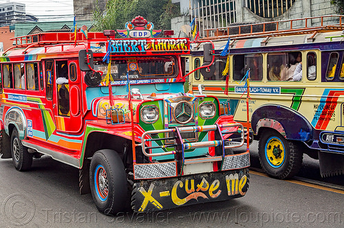 jeepney traffic (philippines), baguio, colorful, decorated, front grill, jeepneys, painted, road, truck