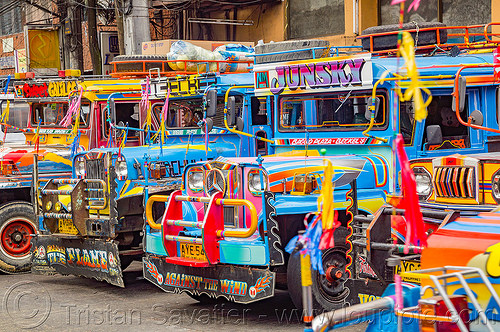 jeepneys at jeepney station (philippines), baguio, colorful, decorated, front grill, jeepneys, painted, truck