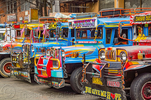jeepneys parked at station (philippines), baguio, colorful, decorated, jeepneys, painted, truck