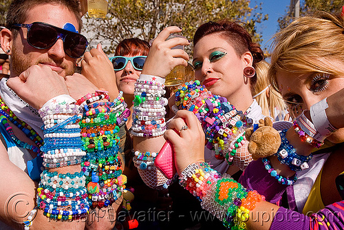 kandi kids showing their bead bracelets (kandi), beads, clothing, fashion, kandi cuffs, kandi kids, kandi ravers, lovevolution, man, women