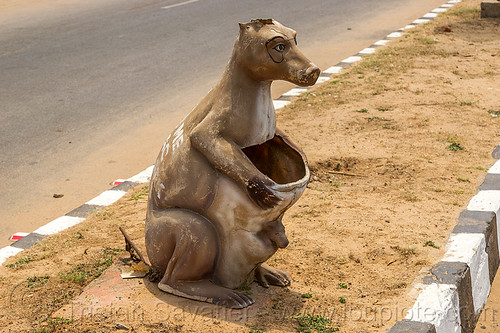 kangaroo trash bin (india), garbage bin, garbage can, kangaroo, median, road, trash bin, trash can
