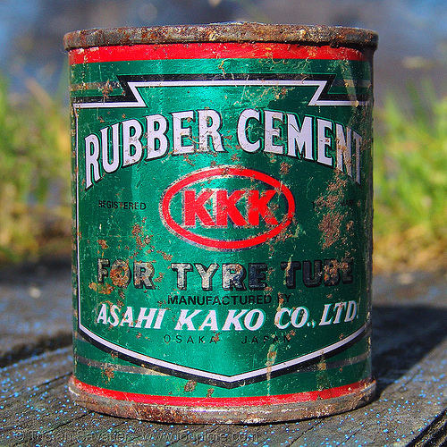 kkk rubber cement - very flamable?, asahi kako, box, can, cultural, flamable, glue, kkk, red, rubber cement, rusty