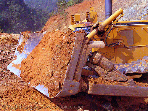 komatsu d50p bulldozer in action - vietnam, at work, cao bằng, groundwork, komatsu bulldozer, komatsu d50p, plow, road construction, roadworks, working