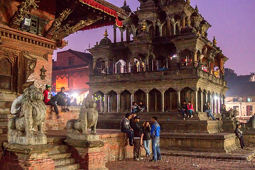 krishna mandir - patan durbar square (nepal), durbar square, hindu temple, hinduism, krishna mandir, night, patan