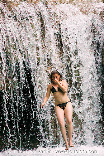 kuang si waterfall, kuang si falls, luang prabang, swimsuit, waterfall, woman