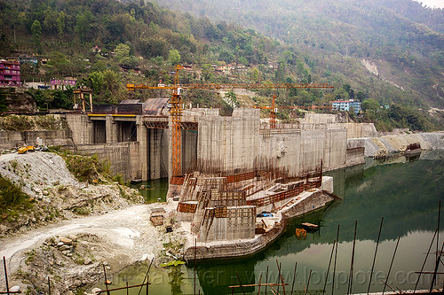 lanco hydro power project - dam construction on teesta river - sikkim (india), concrete, construction, crane, dam, formwork, hydro-electric, sikkim, teesta river, tista, valley