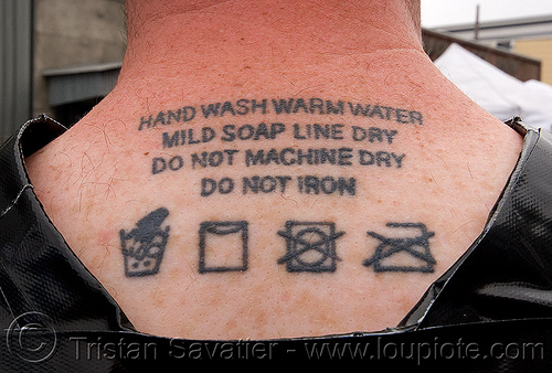 laundry washing tattoo - up your alley fair (san francisco), back tattoo, laundry, neck tattoo, tattooed, tattoos, washing instructions