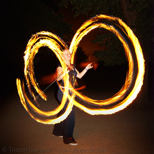 louise spinning fire double poi, circle, double poi, fire dancer, fire dancing, fire performer, fire poi, fire spinning, night, ring, spinning fire