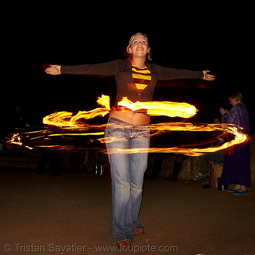 louise spinning fire hula hoop (san francisco), fire dancer, fire dancing, fire hula hoop, fire performer, fire spinning, night, spinning fire