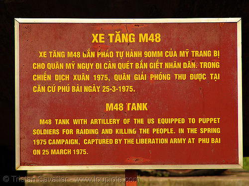 m48 patton sign - vietnam, army tank, hué, m48 tank, m48a3, military, puppet soldiers, sign, vietnam war