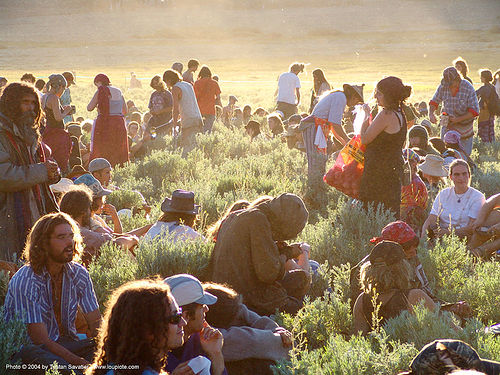 main-circle-supper - rainbow gathering - hippie, backlight, crowd, hippie, main circle