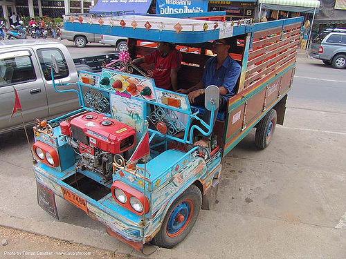 makeshift truck - decorated - thailand, colorful, custom truck, decorated, farmer truck, lorry, makeshift, painted, road, พิมาย