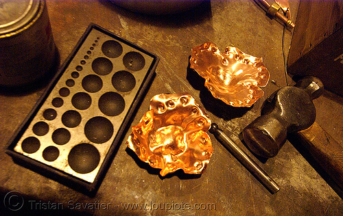 making metal flowers, copper, emboss, hammer, tools