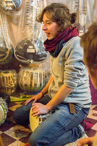 malou - girl playing djembe drum, varanasi