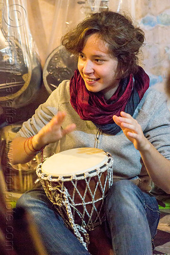 malou - girl playing djembe drum, varanasi