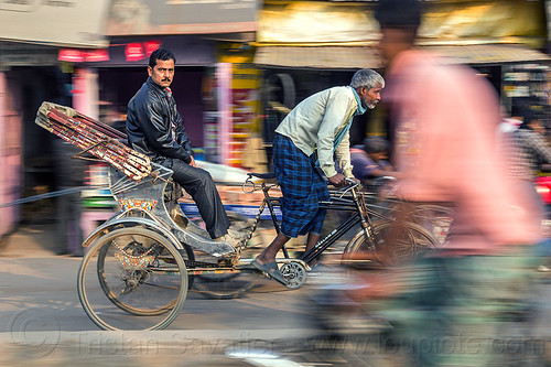 man on cycle rickshaw (india), cycle rickshaw, men, moving, riding, sitting, varanasi