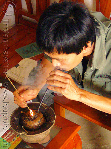 man smoking tobacco pipe - vietnam, man, smoke, smoker, smoking pipe, tobacco pipe
