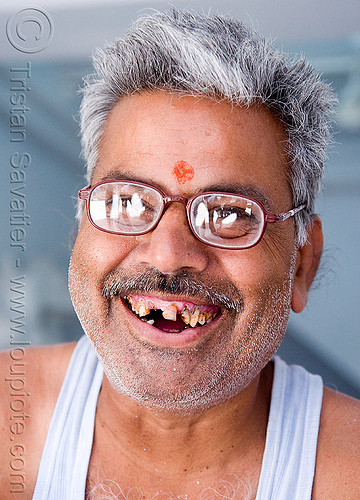 man with bad teeth smile (india), bad teeth, decayed teeth, eyeglasses, eyewear, hindu man, indian man, jaipur, mustache, prescription glasses, spectacles