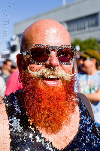 man with red beard - folsom street fair, bald, body jewelry, diablodivine, dusti cunningham, man, nose piercing, red beard, septum piercing, sunglasses